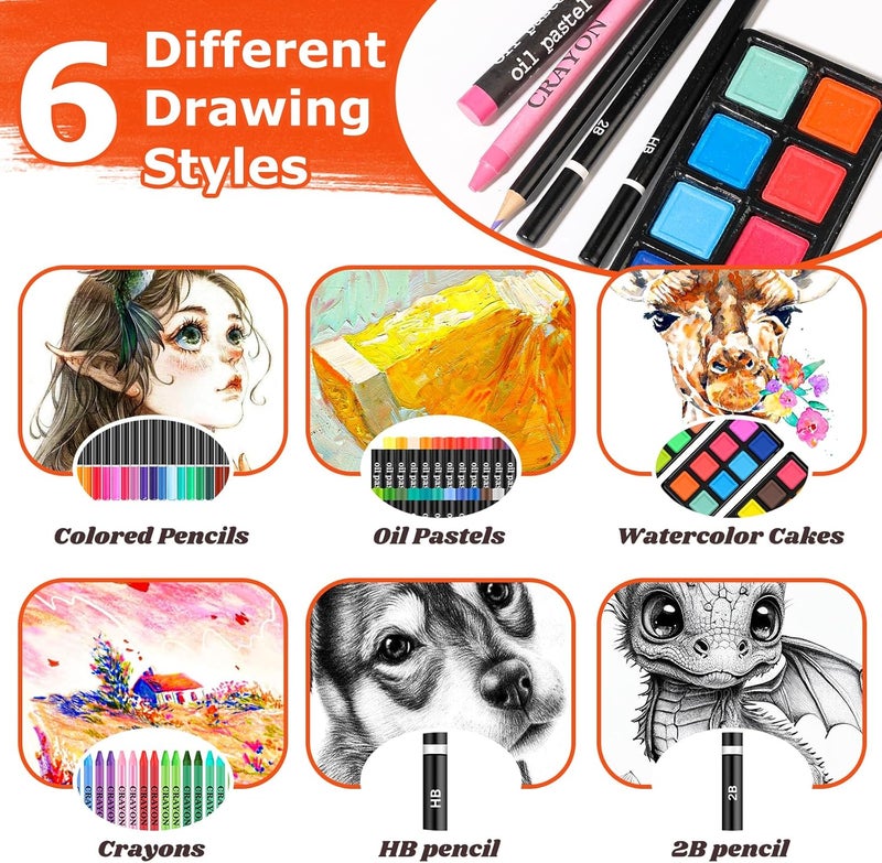 Hapikalor 156-Pack Art Kit Drawing Set with 2 Sketch Book, Crayons, Colored Pencils, Arts and Crafts Art Supplies for Girls Boys Ages 6-8 9-12 13 14 Year Old - Image 3